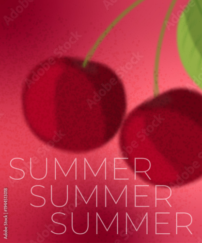 Blurred cherry on grainy gradient background. summer vector illustration