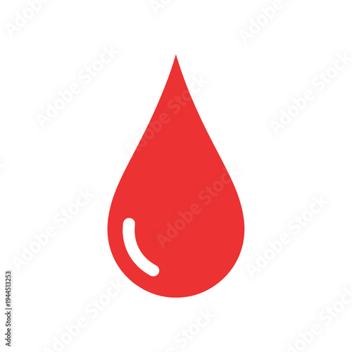 A simple and clean vector illustration of a red blood drop with a small white highlight