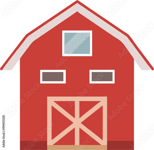 Red Barn with Large Doors and Rustic Farm Building Agricultural Illustration