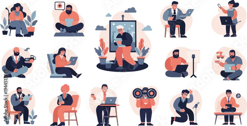 Diverse individuals engaged in various digital activities and creative pursuits (1)