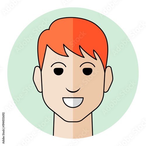 Happy man avatar portrait icon with joyful face expression in flat design style. Male character portrait for user profile, social media and client support icon.