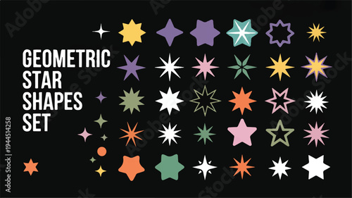 A digital graphic design features a geometric star shapes set.