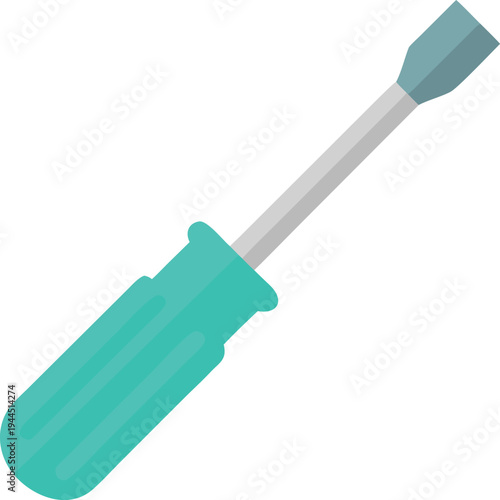 Turquoise Screwdriver Tool with Silver Shaft Isolated on White Background Flat Design