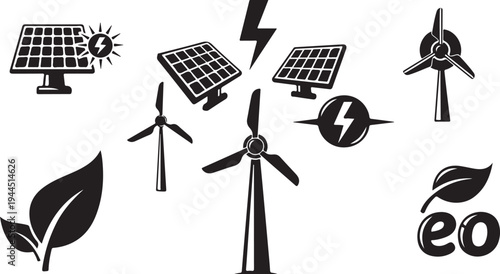 Renewable Energy Icons for Sustainable Future and Eco Friendly