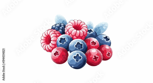 A vibrant cluster of assorted berries with a dusting of sugar