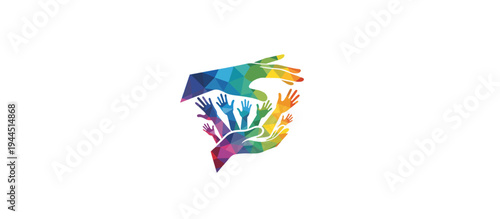 Helping hand and community support concept. Colorful low poly geometric vector illustration. Abstract polygonal graphic element isolated on transparent background