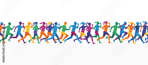 Runners drinking from cups during a marathon race. Flat design vector illustration of athlete hydration. Isolated on transparent background