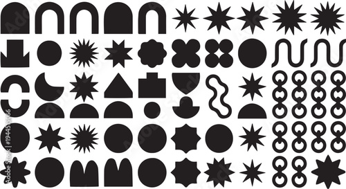 Collection of diverse abstract geometric and organic shapes in black, ideal for modern design patterns and graphic elements