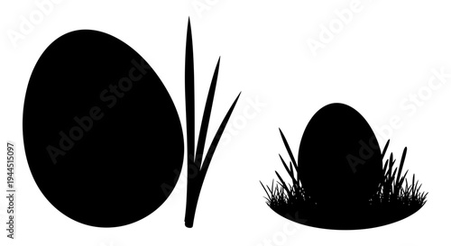 Two eggs with one cracked open revealing a sprouting plant inside Vector, illustration