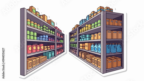 Aisles of a market stocked with colorful goods, creating a visually appealing display