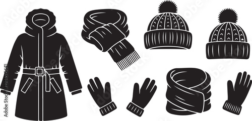 Winter clothing set with coat, hats, gloves, and scarf
