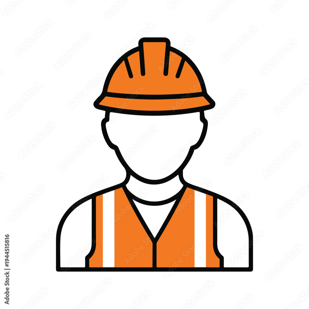 Fototapeta premium Construction Worker Safety Vector Icon Set – Workforce and Industry Line Symbols. Includes customizable vector illustrations of construction worker, hard hat, hammer, wrench, safety vest, toolbox.