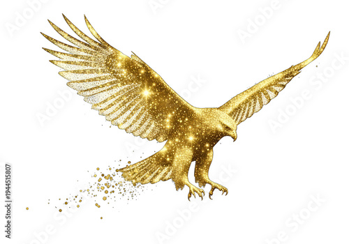 Golden eagle flying with wings spread wide in dynamic motion isolated on transparent background
