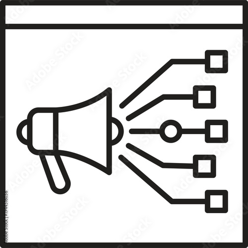 Digital marketing megaphone with connected boxes for online promotion strategy