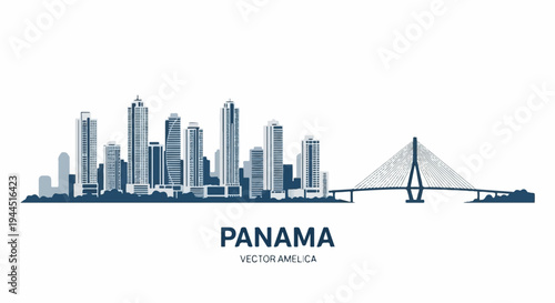 Modern city skyline with skyscrapers and a large cable-stayed bridge