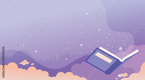 Fantasy Book with Sparkling Pages and Stars Imagination Learning Concept