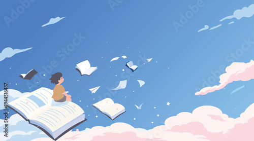 Open Book with Light and Flying Pages Magical Knowledge Education Illustration