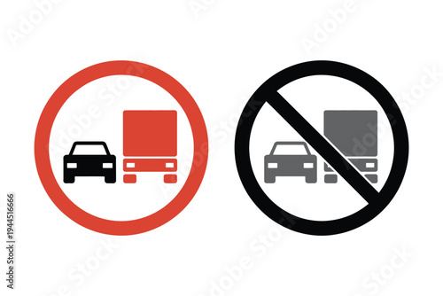 No Overtaking Sign for Motortruck, End of Overtaking Ban, Prohibition Traffic Symbol, Lorry Vehicle Forbidden Icon Vector Illustration.