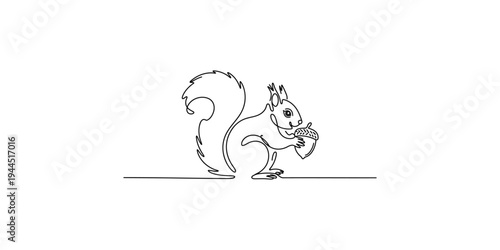 A cute cartoon squirrel holds an acorn in its paws and smiles animal rodent nut