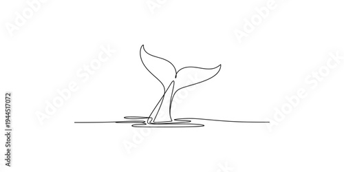 Whale tail minimalist line art illustration emerging from water sea ocean marine animal wildlife design