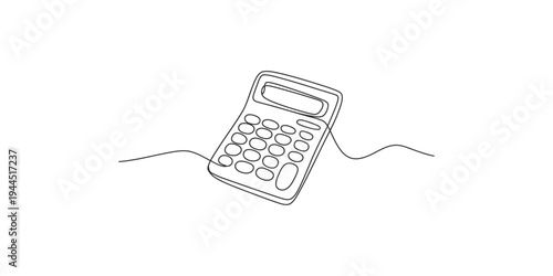 A line drawing of a simple calculator with a squiggly line coming out of it