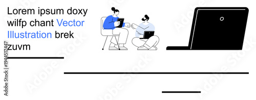 Technology, teamwork, remote work, online learning, virtual meetings, business communication. Two people working together on laptops. Remote work and teamwork concept