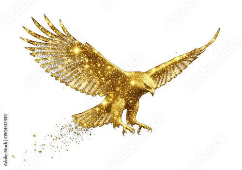Golden eagle flying with wings spread wide in dynamic motion isolated on transparent background