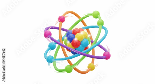 Colorful model of an atom with orbiting electrons