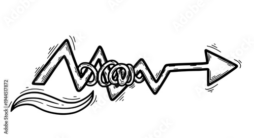 Arrows hand drawn with black curved lines and motion blur effects dynamically featuring dynamic, vector, illustration