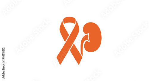 Orange awareness ribbon and kidney icon symbolizing kidney health and disease awareness.
