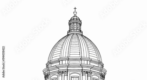 Detailed line drawing of a grand dome with a cross at its apex