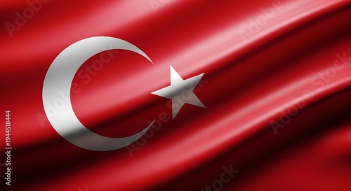 The flag of turkey waving in the wind with a white crescent and star on a red background turkey flag
