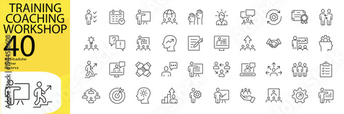 Coaching Workshop Training icon set. Editable stroke.