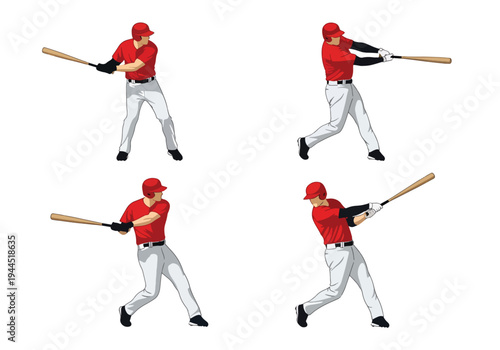 collection set vector illustration of Baseball batter swing sequence showing step by step hitting motion isolated on white background