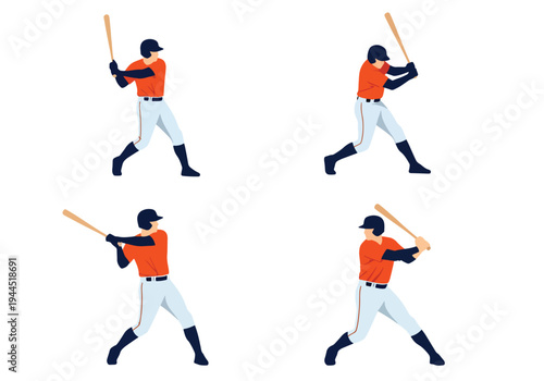 collection set vector illustration of Baseball batter swing sequence showing step by step hitting motion isolated on white background