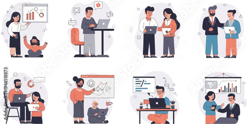 Diverse teams collaborating digitally and presenting data