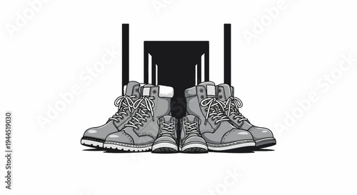 Family of boots, from large to small, lined up