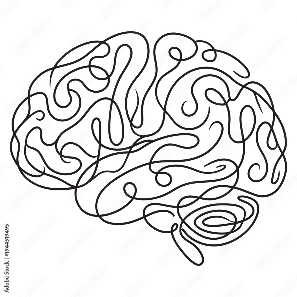 Fototapeta premium Minimalist Brain Continuous Line Art Illustration, One line brain silhouette