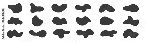 Abstract fluid shapes vector set, organic blob silhouettes, pebble inkblot drop and liquid splash elements isolated on transparent background