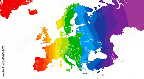 Europe map with colorful gradients indicating distinct regions