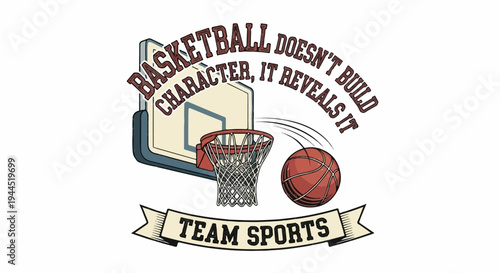 Basketball hoop with ball and text "Basketball character it reveals it