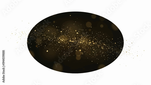 Golden particles shimmering on a dark, elliptical background with bokeh
