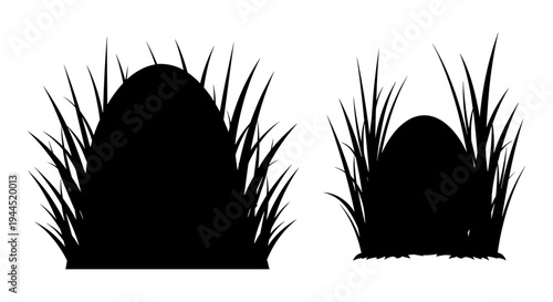 Two silhouettes of creatures emerging from tall grassy patches against a plain background Vector, illustration