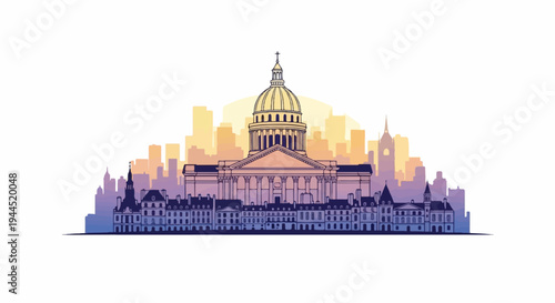 Iconic domed building stands grandly against a gradient cityscape