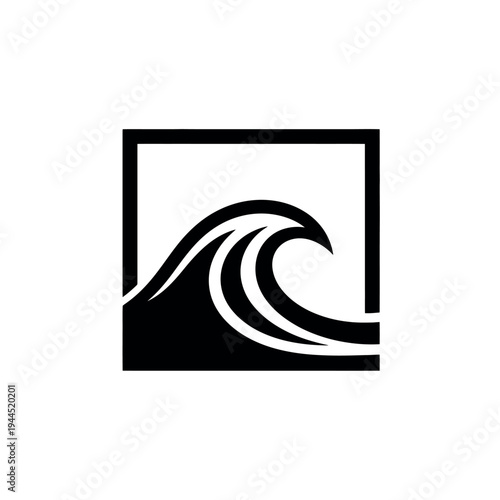 Stylized Wave Inside Square Silhouette Vector