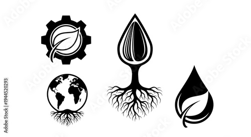 Symbols representing sustainability, nature, and environmental conservation principles