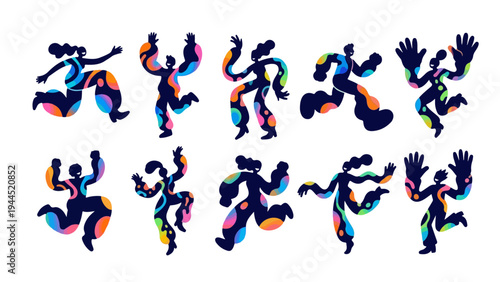  Human figures with oversized limbs or distorted, "bubbly" shapes that feel fun and energetic.