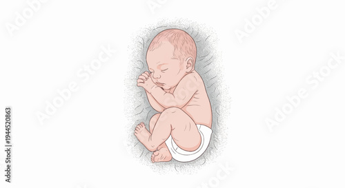 Newborn baby sleeping peacefully, curled up