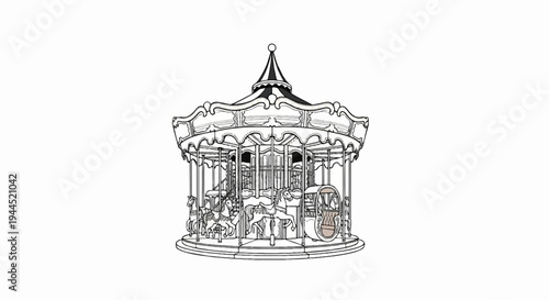 Ornate, vintage carousel with detailed horses and a central canopy