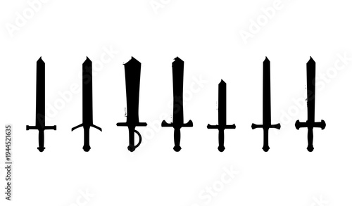 Minimal knight sword icon pack medieval blade weapons flat vector symbols